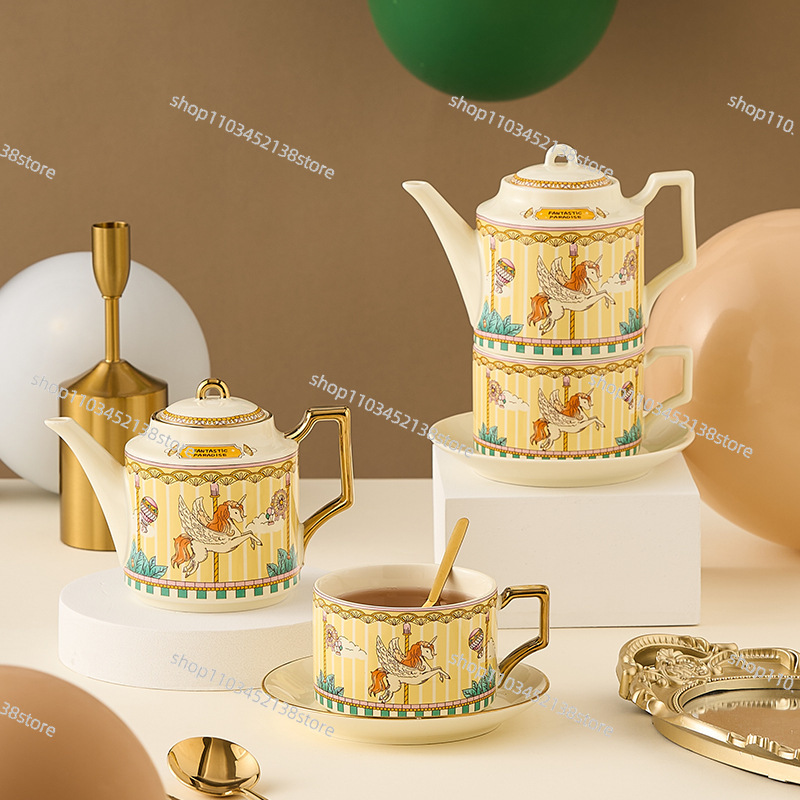 Coffee Tea Gift Set - Ceramic Tea Set Carousel Gift Box