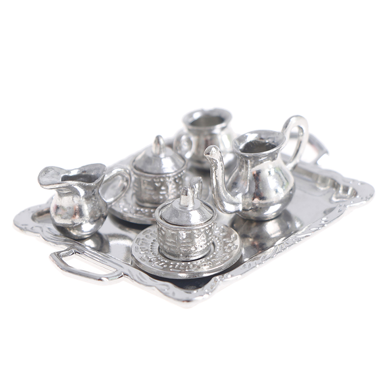 Coffee Tea Gift Set - 10pcs/Set 1/12 Dollhouse Miniature Silver Metal