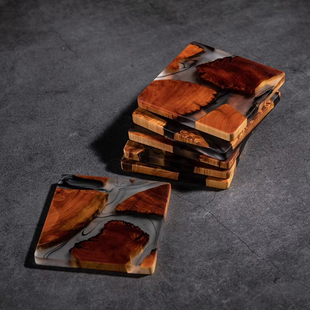 Coffee Tea Station - Wood Resin Coasters Square Cup Cushion